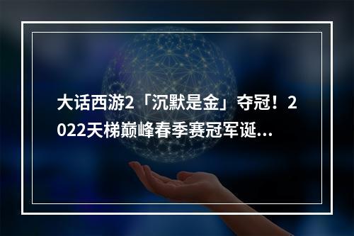 大话西游2「沉默是金」夺冠！2022天梯巅峰春季赛冠军诞生--游戏攻略网