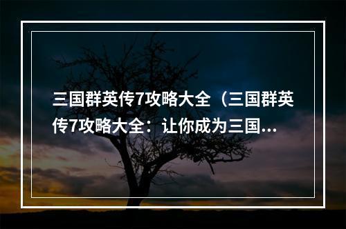 三国群英传7攻略大全（三国群英传7攻略大全：让你成为三国最牛的将领）