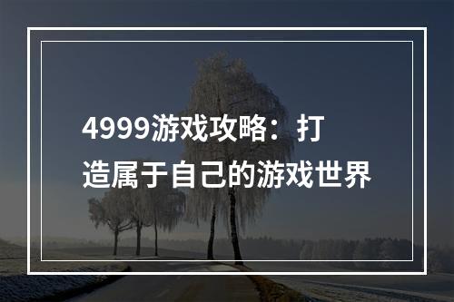 4999游戏攻略：打造属于自己的游戏世界