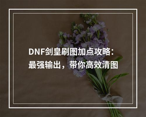 DNF剑皇刷图加点攻略：最强输出，带你高效清图