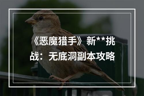 《恶魔猎手》新**挑战：无底洞副本攻略