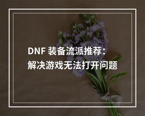 DNF 装备流派推荐：解决游戏无法打开问题