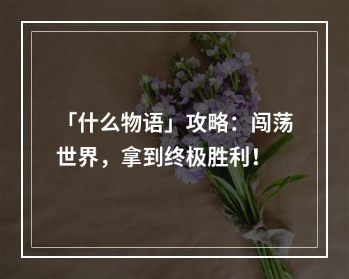 「什么物语」攻略：闯荡世界，拿到终极胜利！