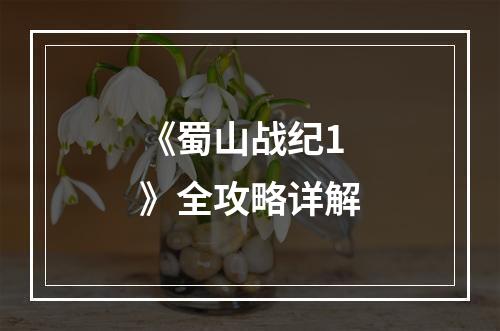 《蜀山战纪1》全攻略详解