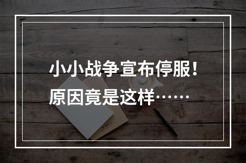 小小战争宣布停服！原因竟是这样……