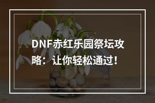 DNF赤红乐园祭坛攻略：让你轻松通过！