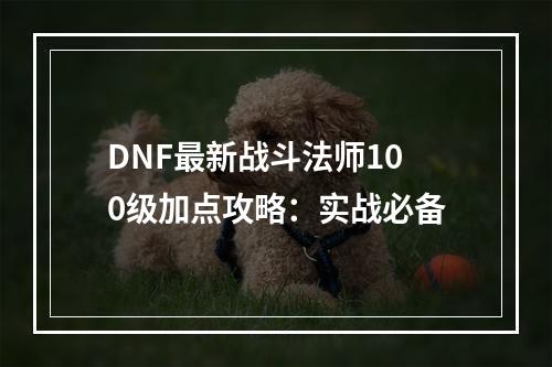 DNF最新战斗法师100级加点攻略：实战必备