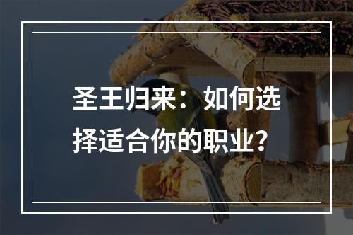 圣王归来：如何选择适合你的职业？