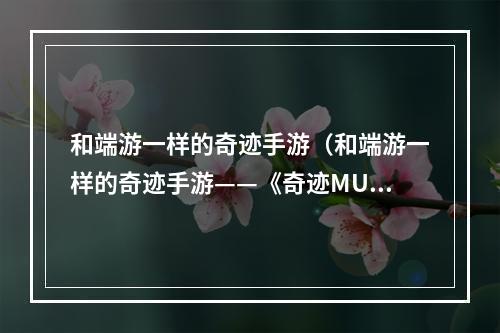 和端游一样的奇迹手游（和端游一样的奇迹手游——《奇迹MU：觉醒》）