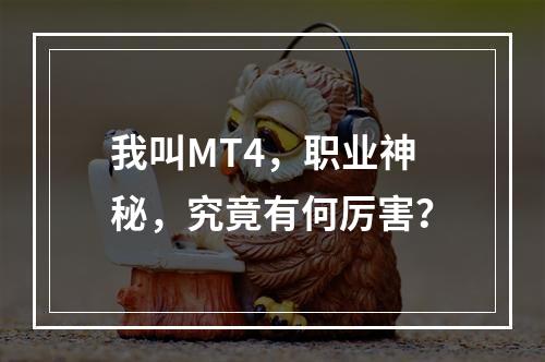 我叫MT4，职业神秘，究竟有何厉害？