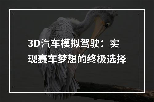 3D汽车模拟驾驶：实现赛车梦想的终极选择