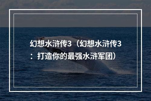 幻想水浒传3（幻想水浒传3：打造你的最强水浒军团）