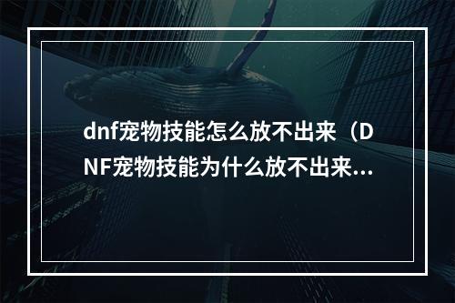 dnf宠物技能怎么放不出来（DNF宠物技能为什么放不出来？教你解决这个问题！）