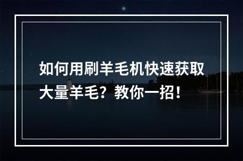 如何用刷羊毛机快速获取大量羊毛？教你一招！