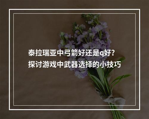 泰拉瑞亚中弓箭好还是q好？探讨游戏中武器选择的小技巧