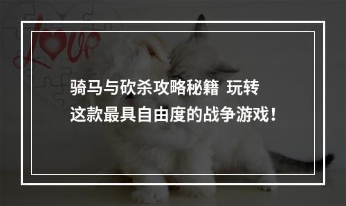 骑马与砍杀攻略秘籍  玩转这款最具自由度的战争游戏！