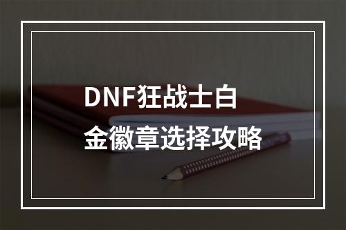 DNF狂战士白金徽章选择攻略