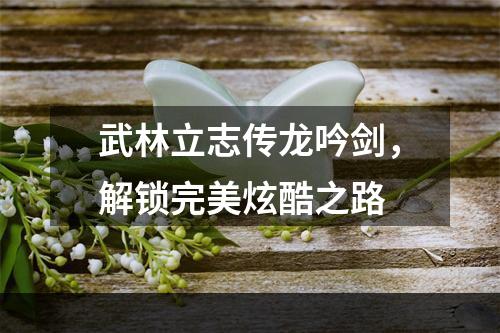 武林立志传龙吟剑，解锁完美炫酷之路