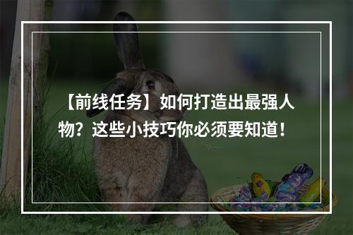 【前线任务】如何打造出最强人物？这些小技巧你必须要知道！