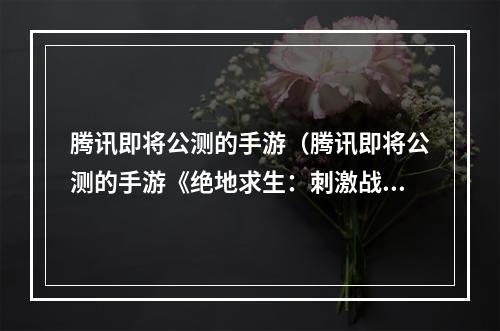 腾讯即将公测的手游（腾讯即将公测的手游《绝地求生：刺激战场》又将开启新一轮狂潮，你准备好了吗？）