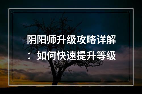 阴阳师升级攻略详解：如何快速提升等级