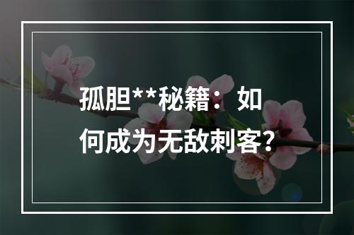 孤胆**秘籍：如何成为无敌刺客？