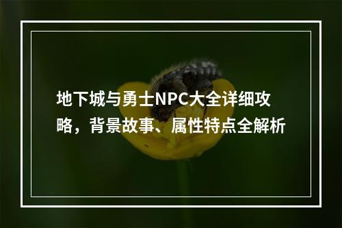 地下城与勇士NPC大全详细攻略，背景故事、属性特点全解析