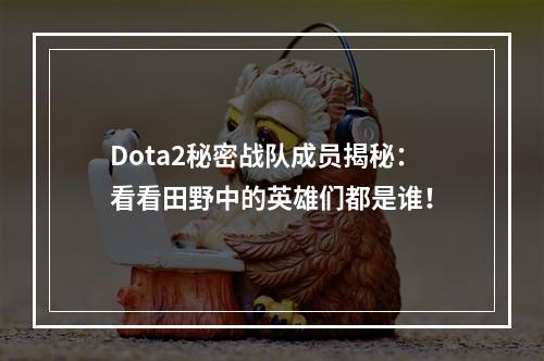 Dota2秘密战队成员揭秘：看看田野中的英雄们都是谁！