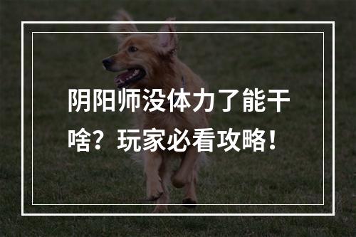 阴阳师没体力了能干啥？玩家必看攻略！