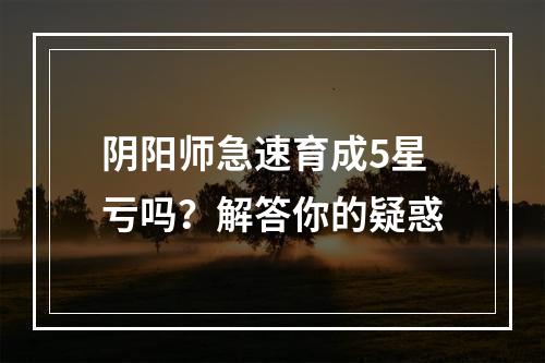 阴阳师急速育成5星亏吗？解答你的疑惑