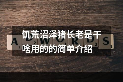 饥荒沼泽猪长老是干啥用的的简单介绍