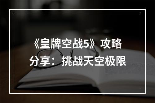 《皇牌空战5》攻略分享：挑战天空极限