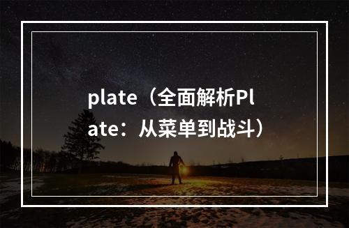 plate（全面解析Plate：从菜单到战斗）