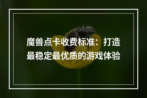 魔兽点卡收费标准：打造最稳定最优质的游戏体验