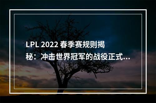 LPL 2022 春季赛规则揭秘：冲击世界冠军的战役正式打响！