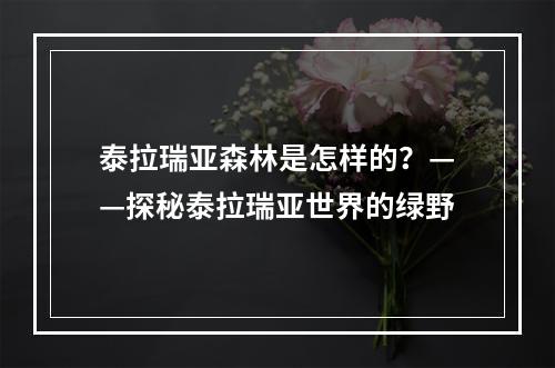 泰拉瑞亚森林是怎样的？——探秘泰拉瑞亚世界的绿野