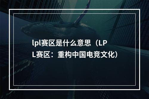 lpl赛区是什么意思（LPL赛区：重构中国电竞文化）