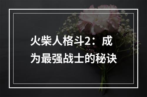 火柴人格斗2：成为最强战士的秘诀