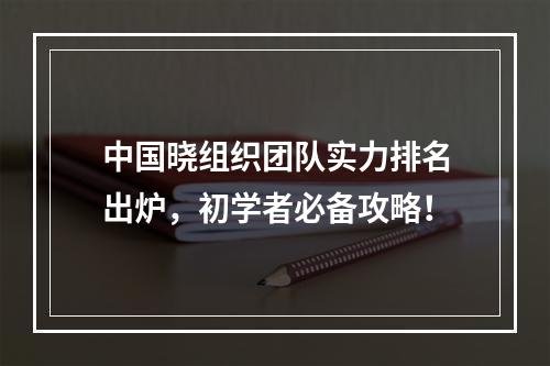 中国晓组织团队实力排名出炉，初学者必备攻略！