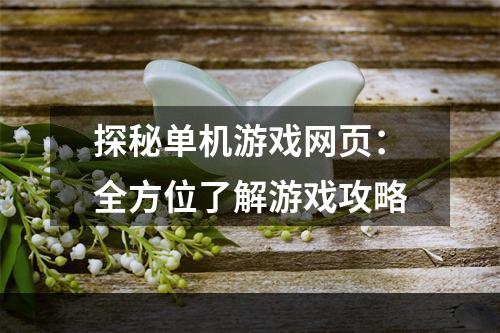 探秘单机游戏网页：全方位了解游戏攻略