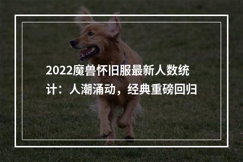 2022魔兽怀旧服最新人数统计：人潮涌动，经典重磅回归