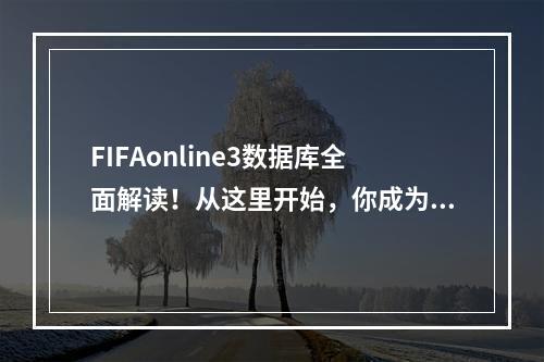 FIFAonline3数据库全面解读！从这里开始，你成为顶尖教练的第一步！