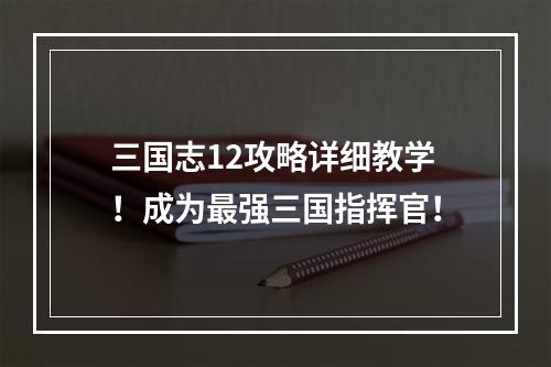 三国志12攻略详细教学！成为最强三国指挥官！