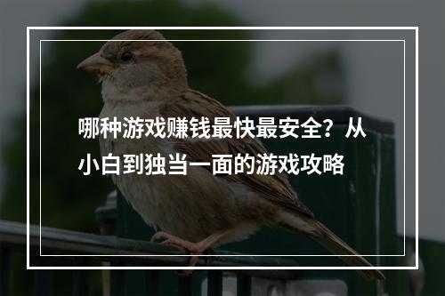 哪种游戏赚钱最快最安全？从小白到独当一面的游戏攻略