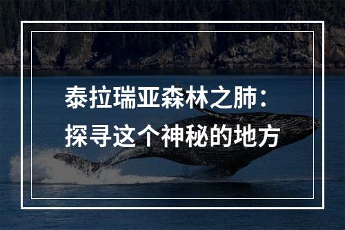 泰拉瑞亚森林之肺：探寻这个神秘的地方