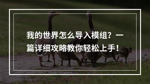 我的世界怎么导入模组？一篇详细攻略教你轻松上手！