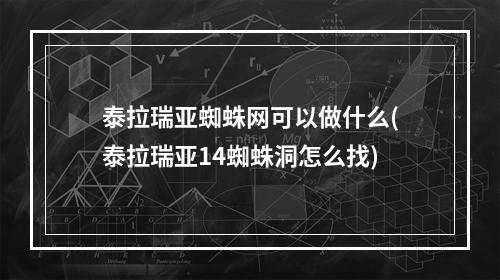 泰拉瑞亚蜘蛛网可以做什么(泰拉瑞亚14蜘蛛洞怎么找)