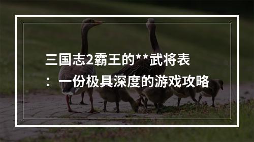 三国志2霸王的**武将表：一份极具深度的游戏攻略