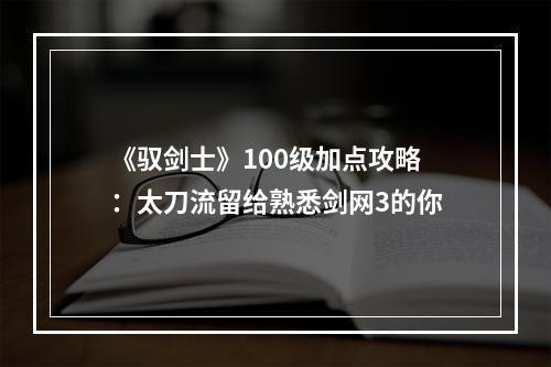 《驭剑士》100级加点攻略：太刀流留给熟悉剑网3的你