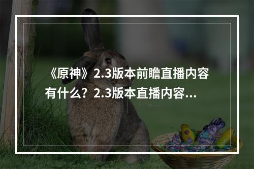 《原神》2.3版本前瞻直播内容有什么？2.3版本直播内容及兑换码分享